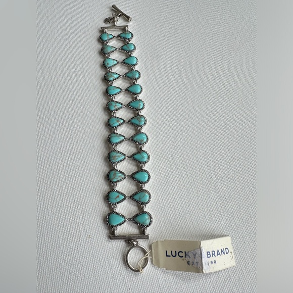 NWT Lucky Brand bracelet encrusted with faux Turquoise and Marcasites 7” - Picture 2 of 6